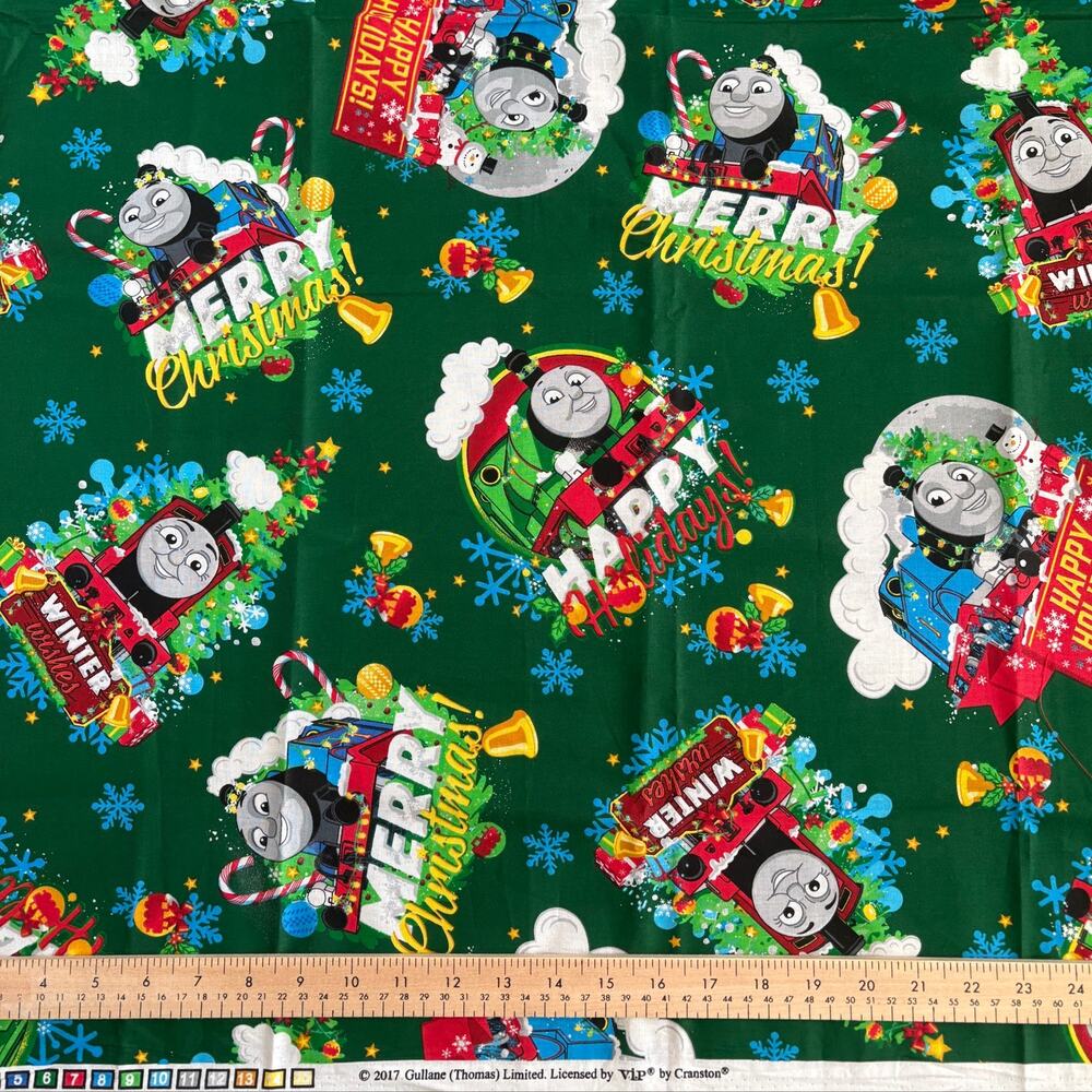 Thomas Tank Engine Happy Holidays Winter Wishes Fabric Remnant VIP by Cranston